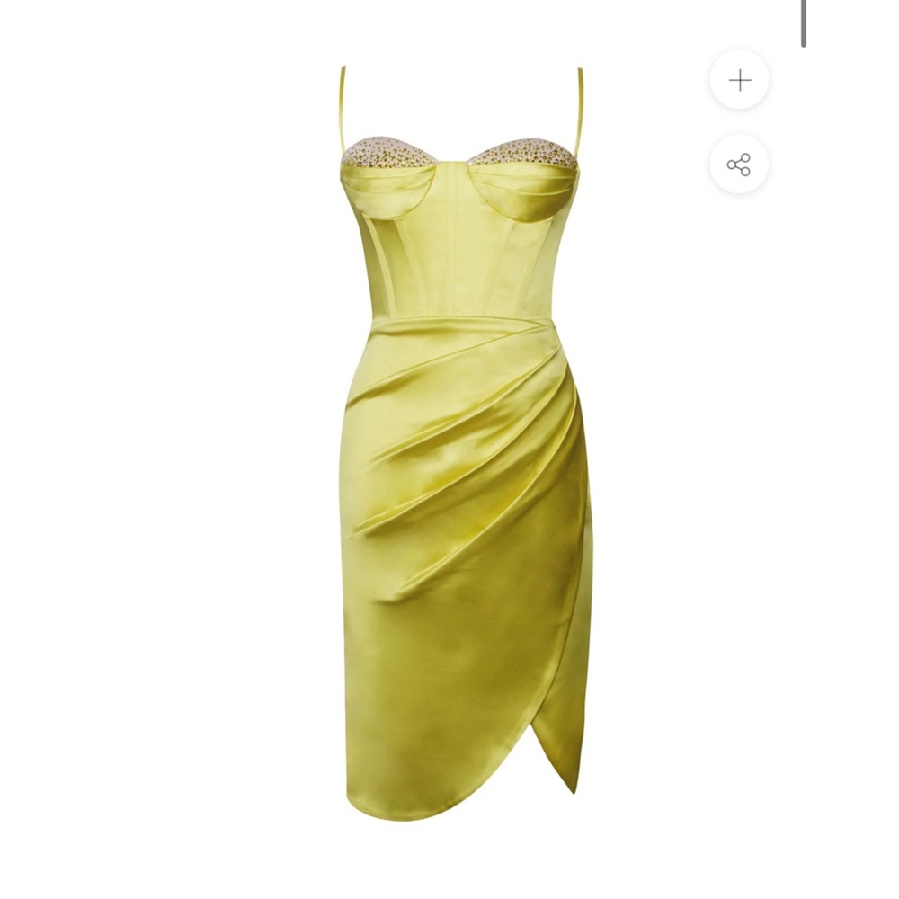 Nyla Lemon Satin Corset Dress with Crystals